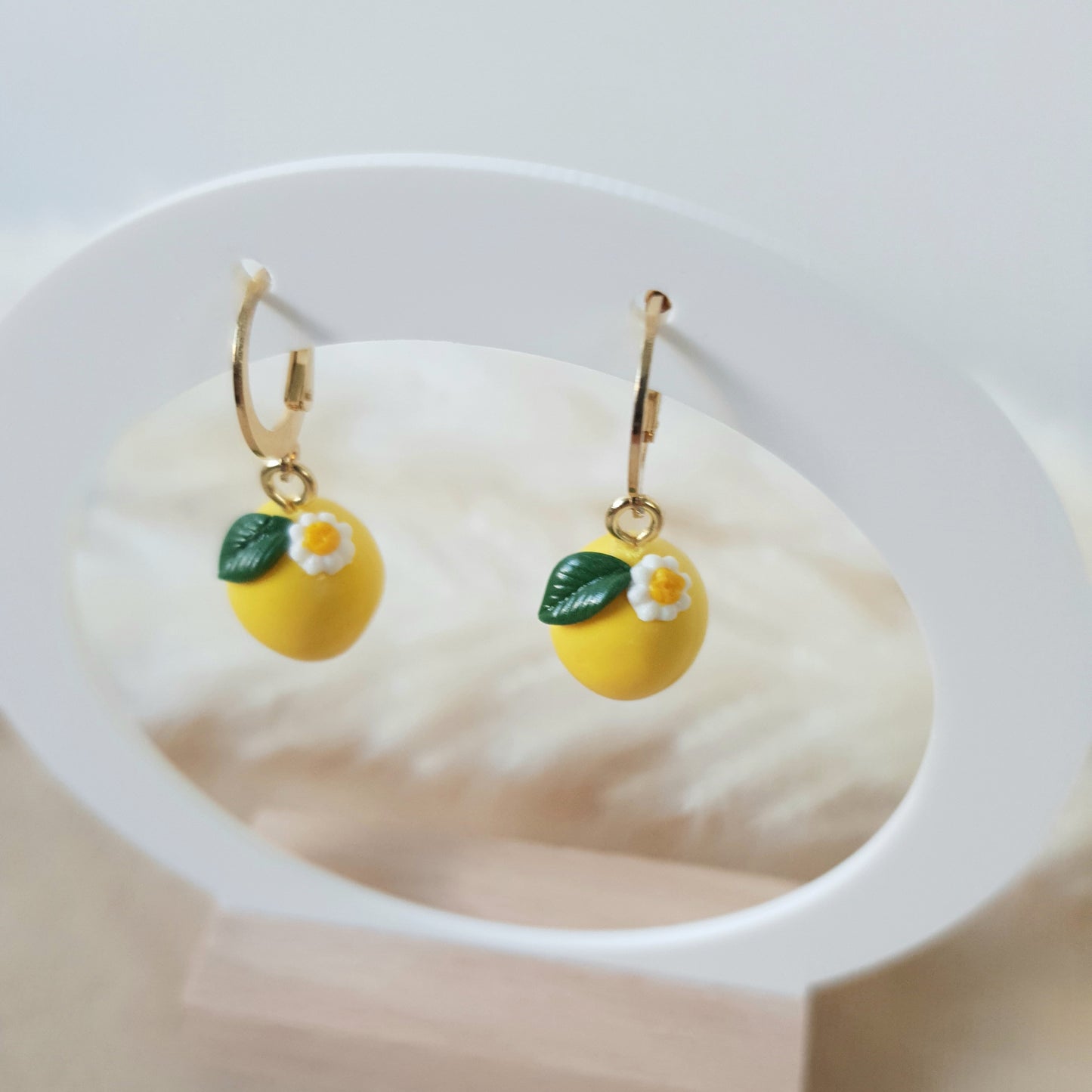 Lemon flower hoop earrings