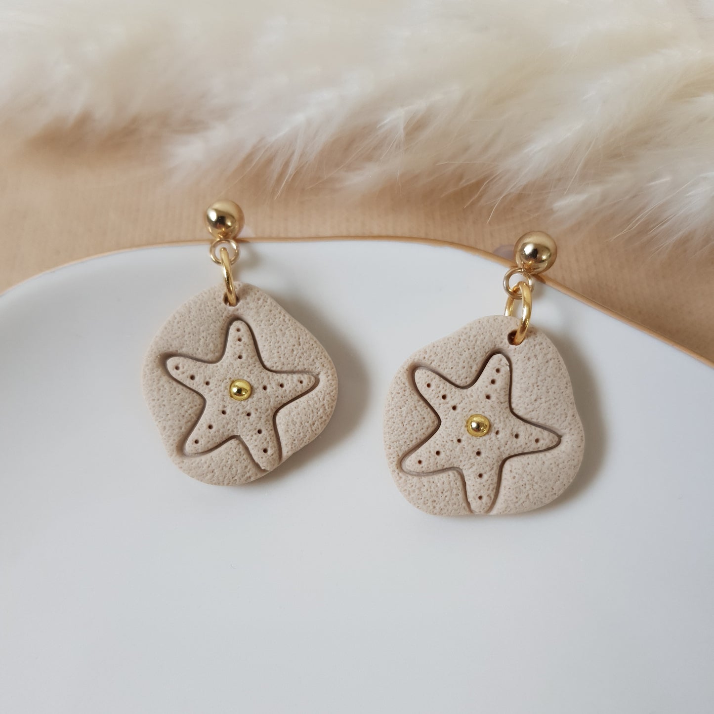 Imprinted sandy sea star earrings