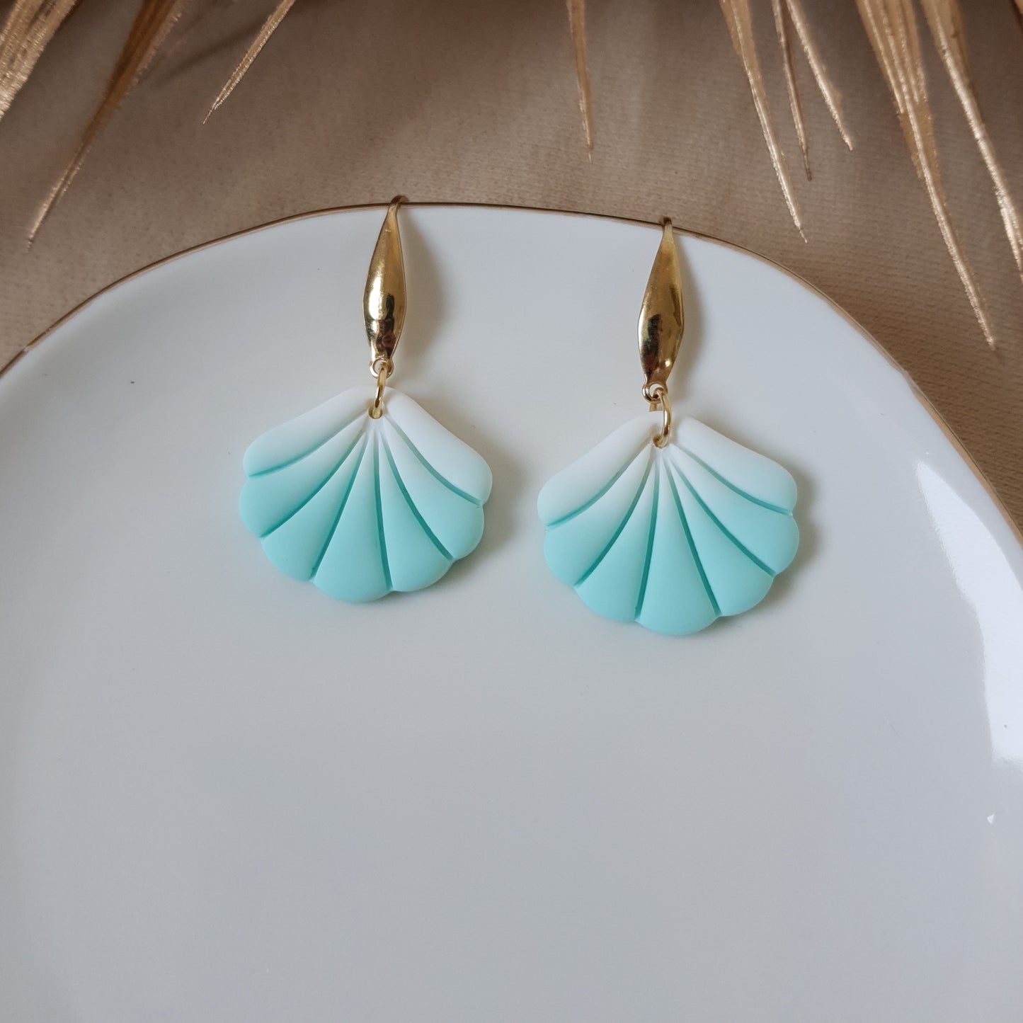 Minty ombre sea shell earrings