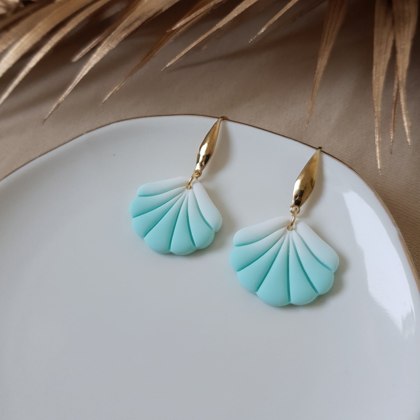 Minty ombre sea shell earrings