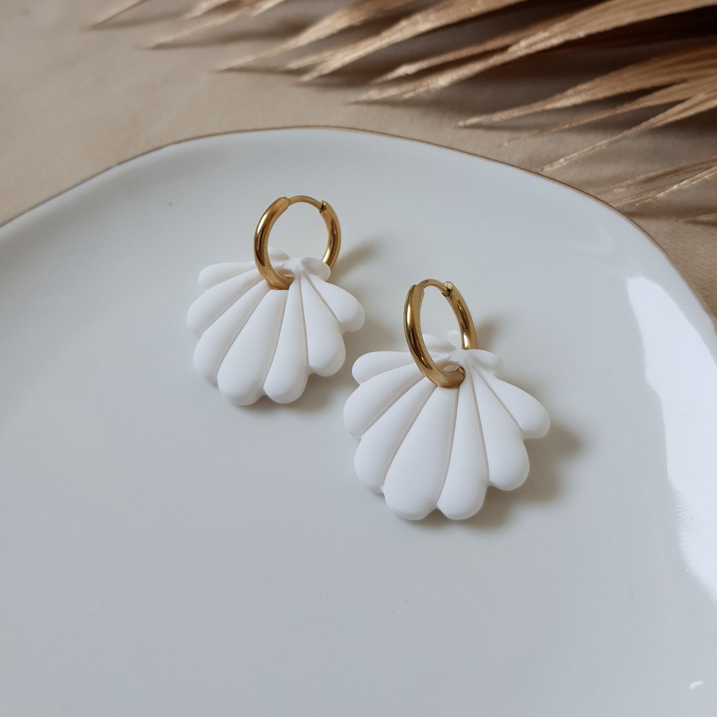 White sea shell hoop earrings