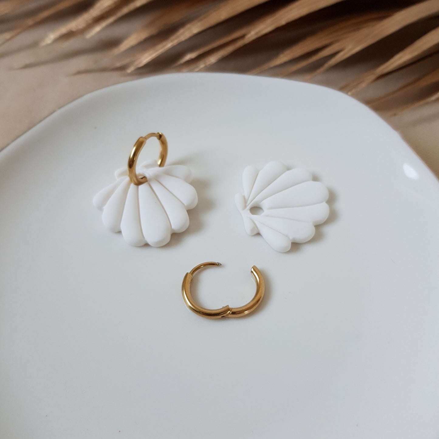 White sea shell hoop earrings