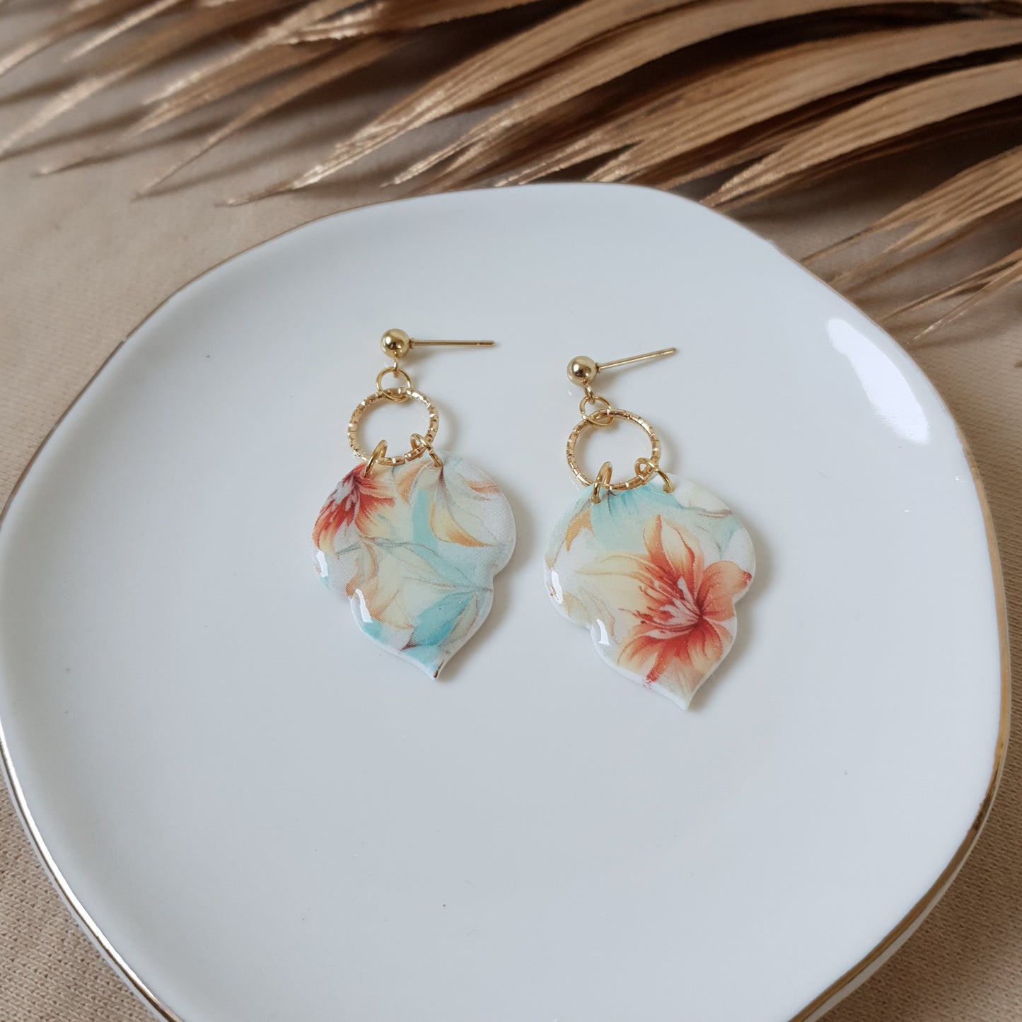 Minty leaf and floral earrings