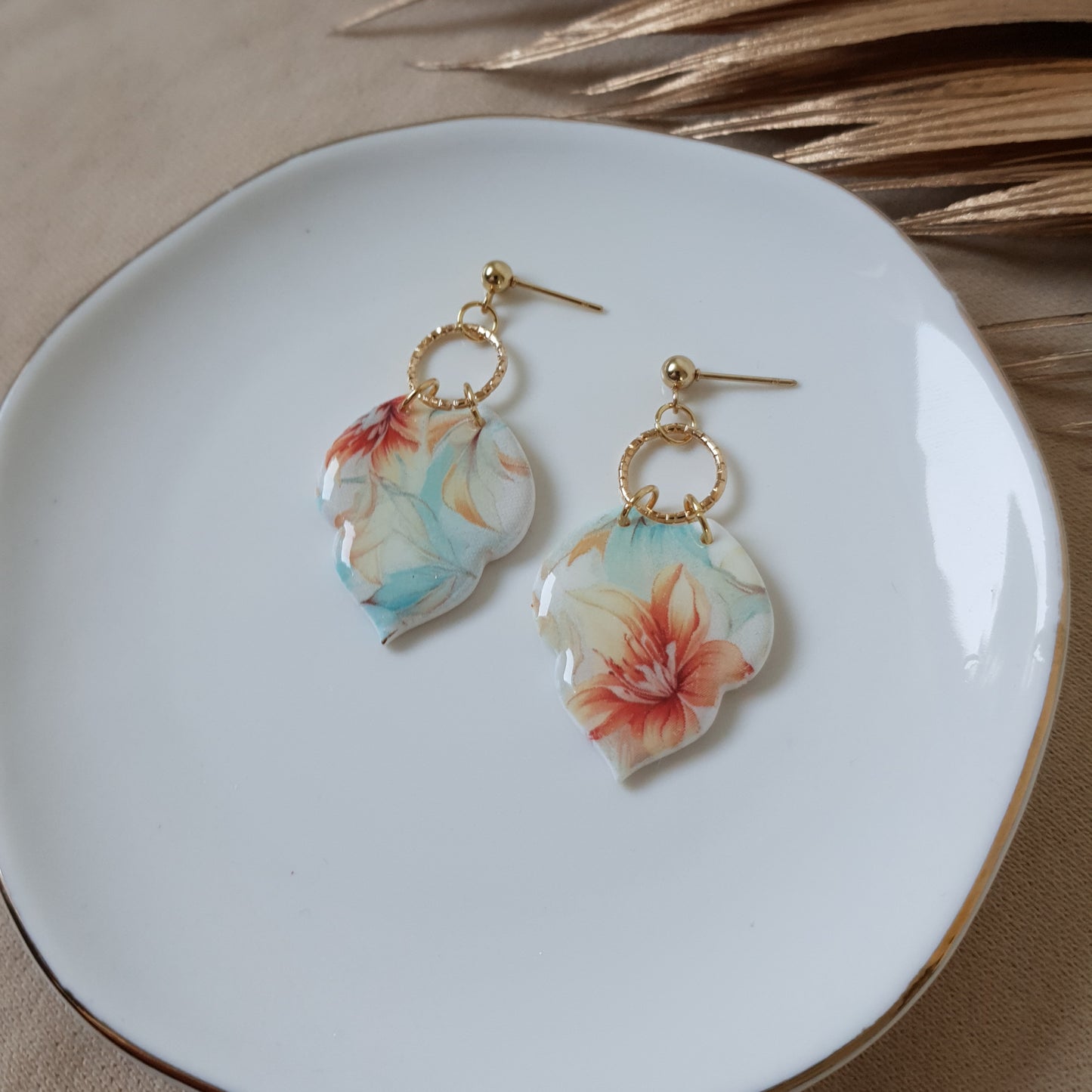 Minty leaf and floral earrings