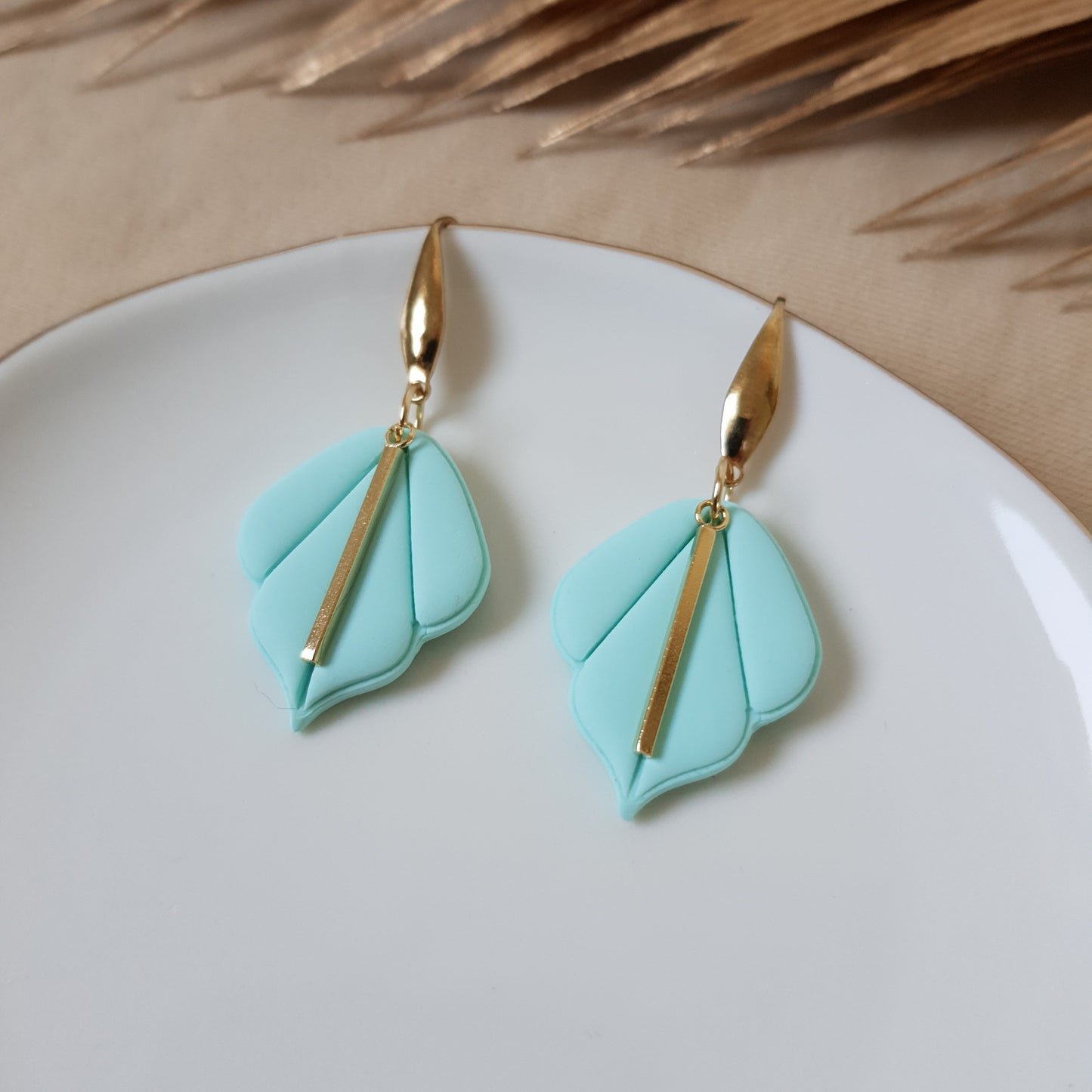 Mint leaf dangle earrings