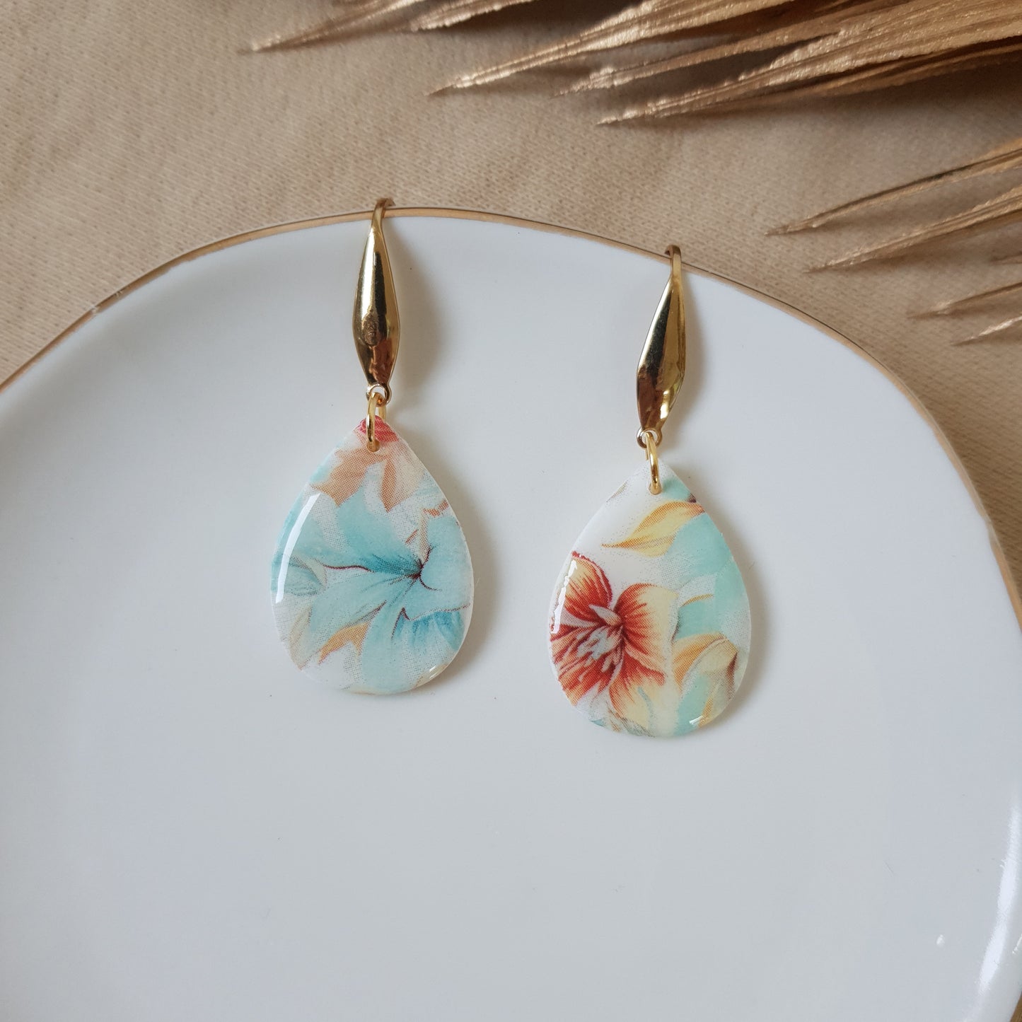 Minty and floral drop earrings
