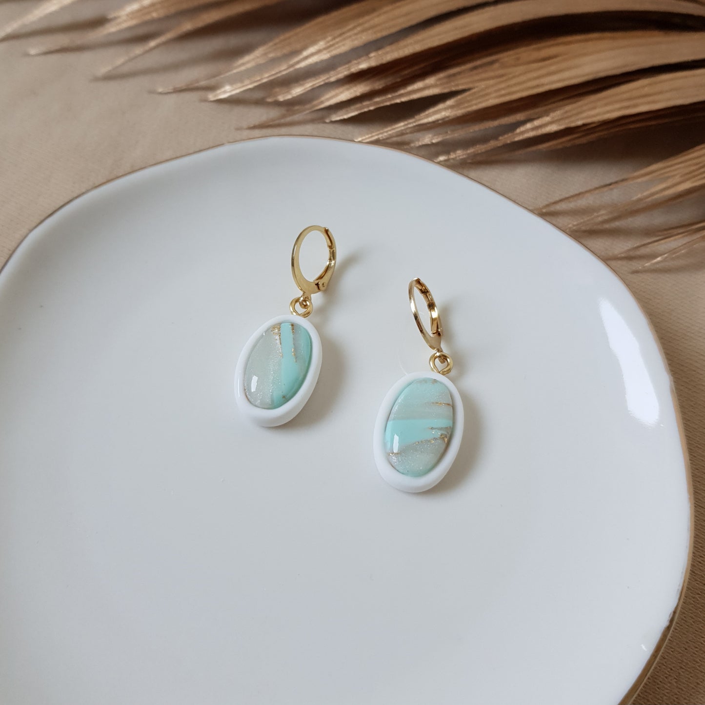 Oval minty faux stone earrings