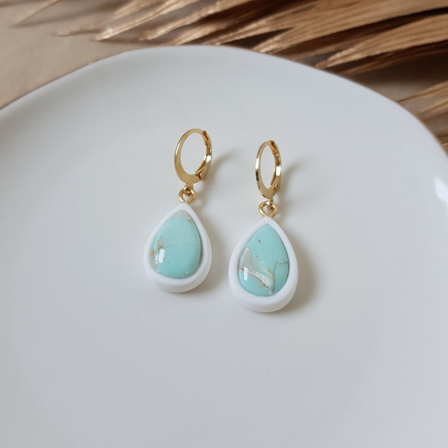 Minty faux stone drop earrings