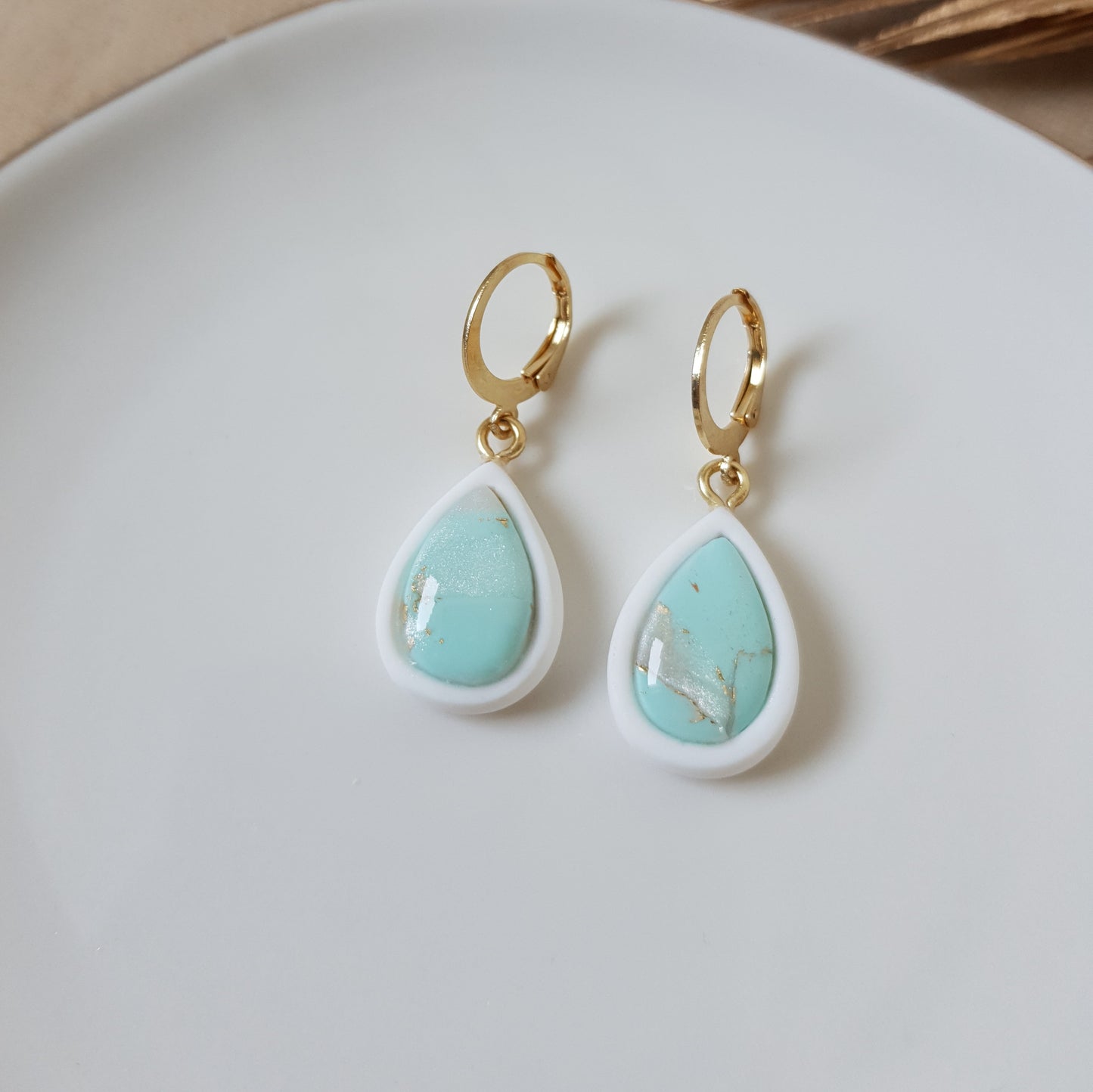Minty faux stone drop earrings