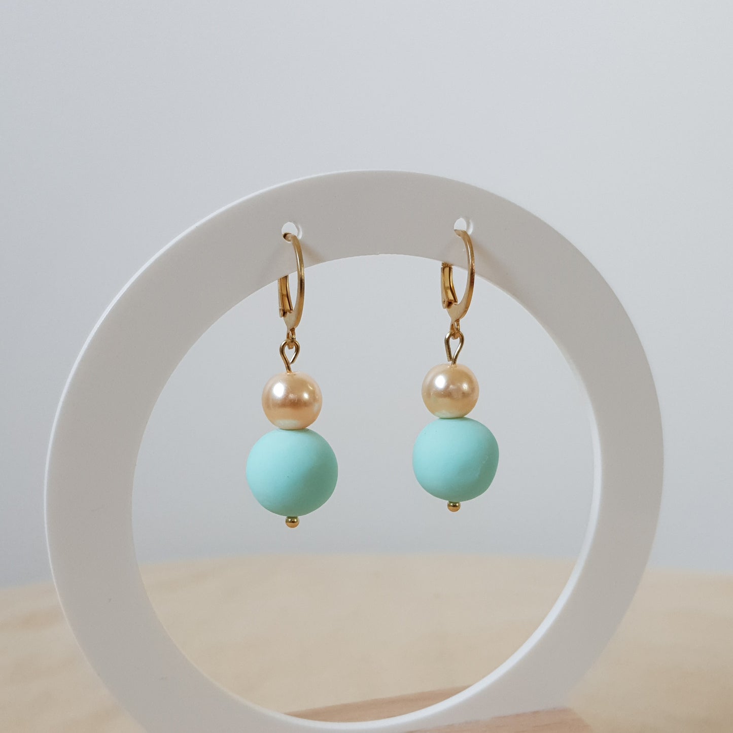 Minty and pearl bead earrings