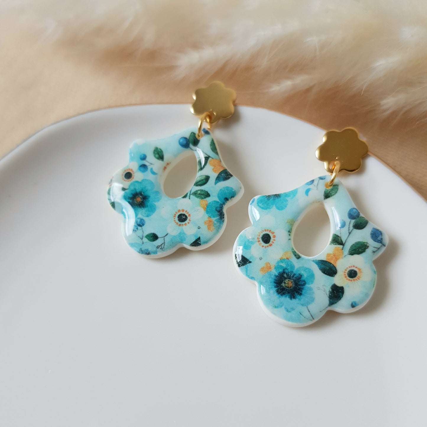 Blue floral dangle earrings