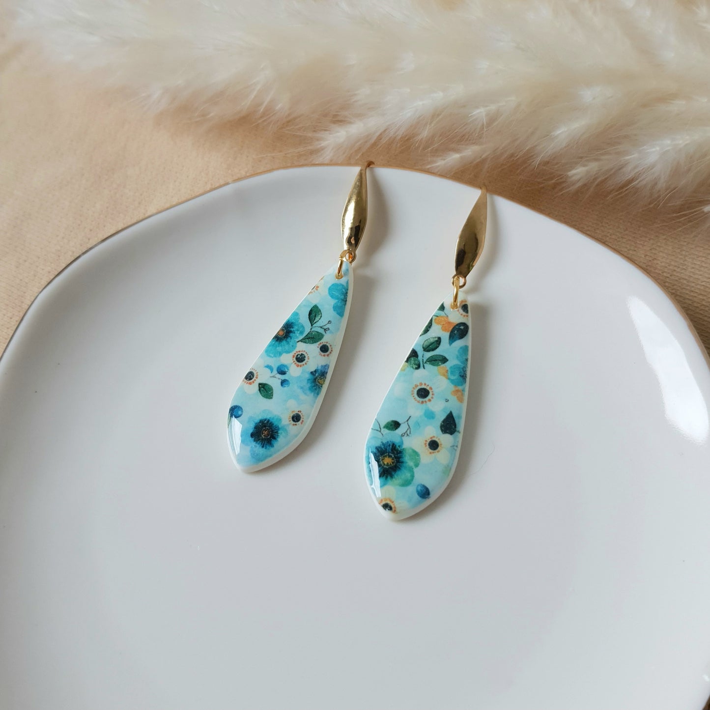 Blue floral drop earrings