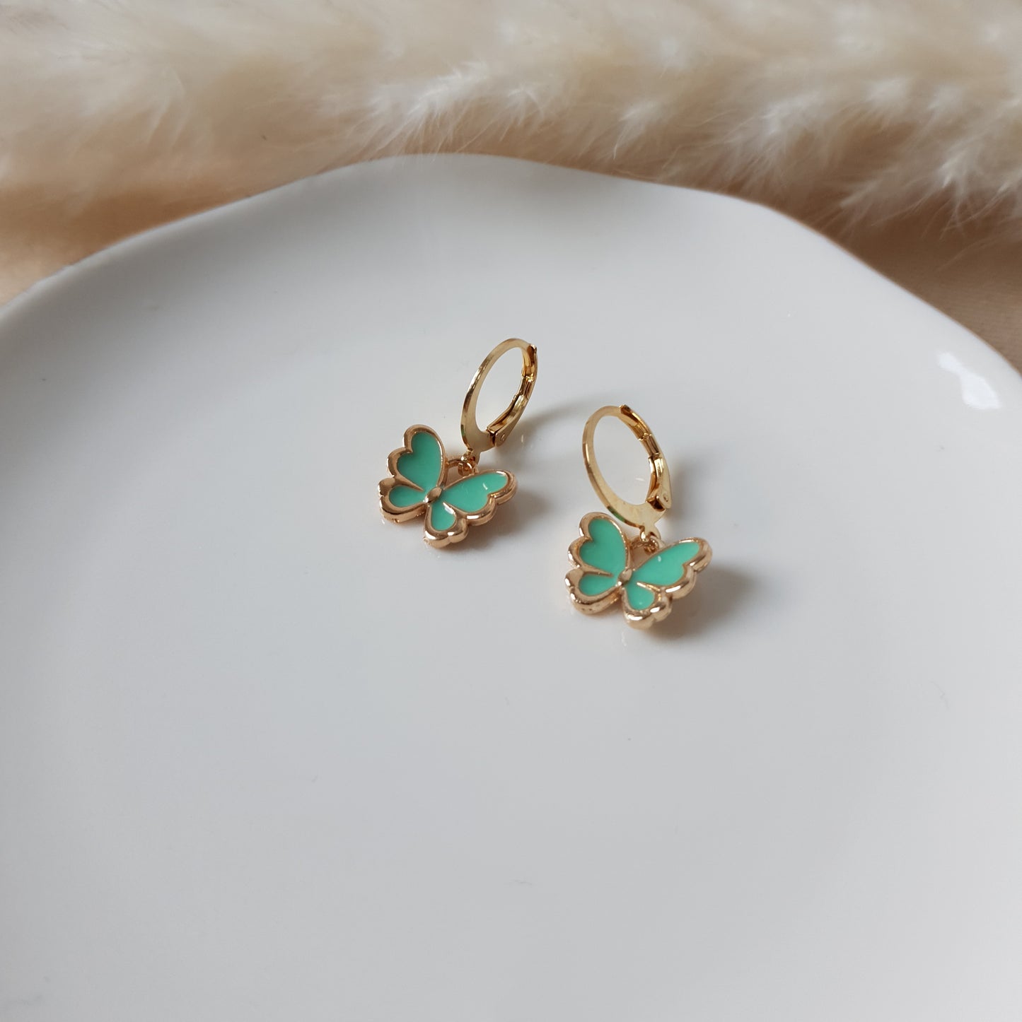 Green and gold butterfly earrings
