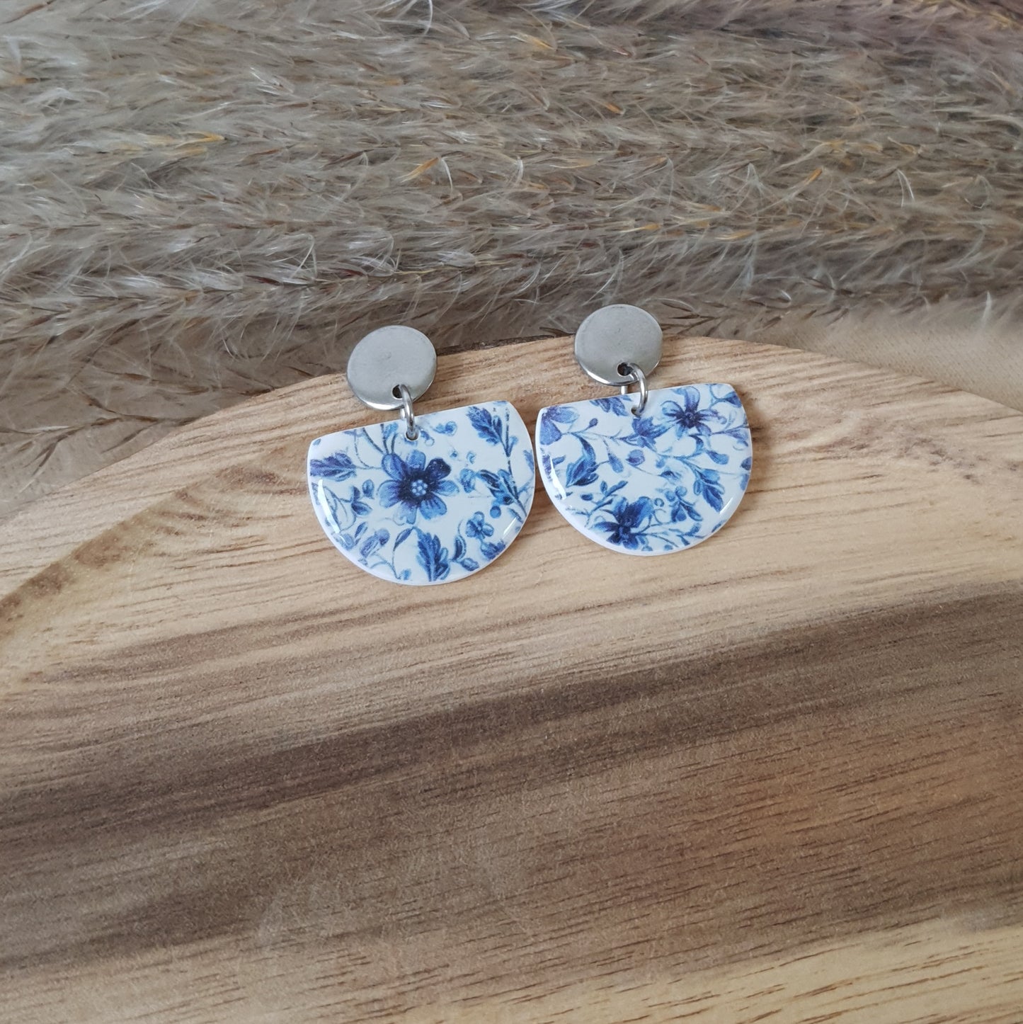 Blue floral dangle earrings