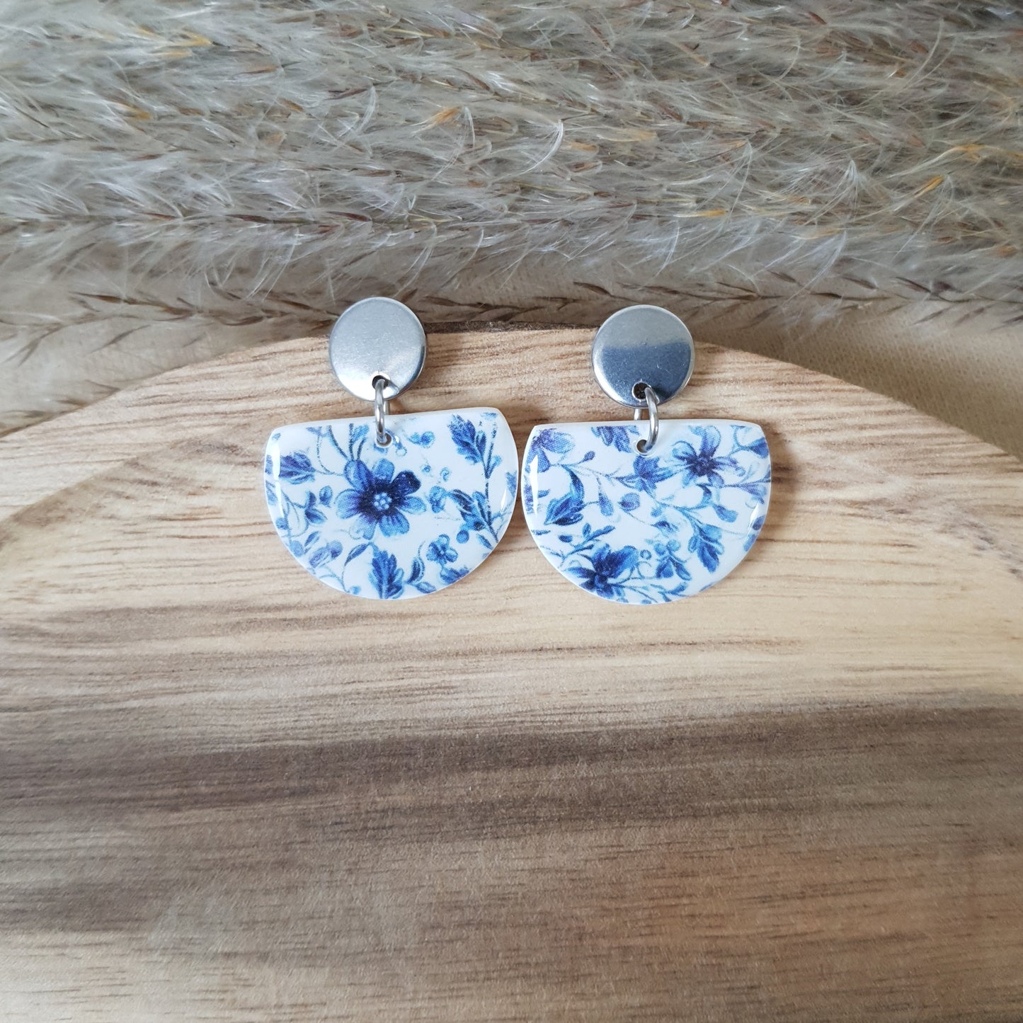 Blue floral dangle earrings