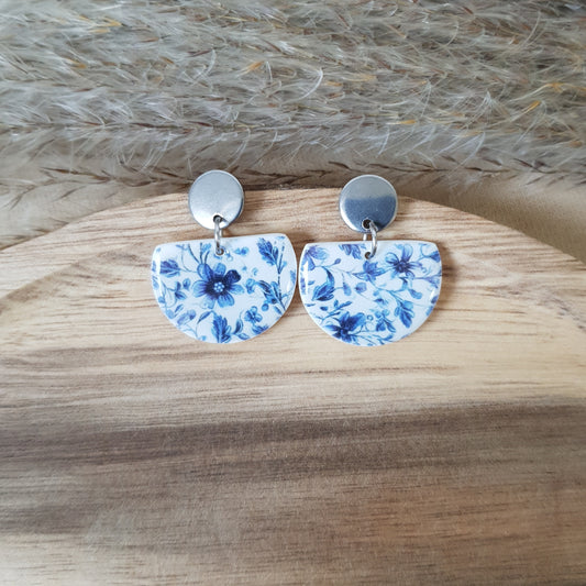 Blue floral dangle earrings