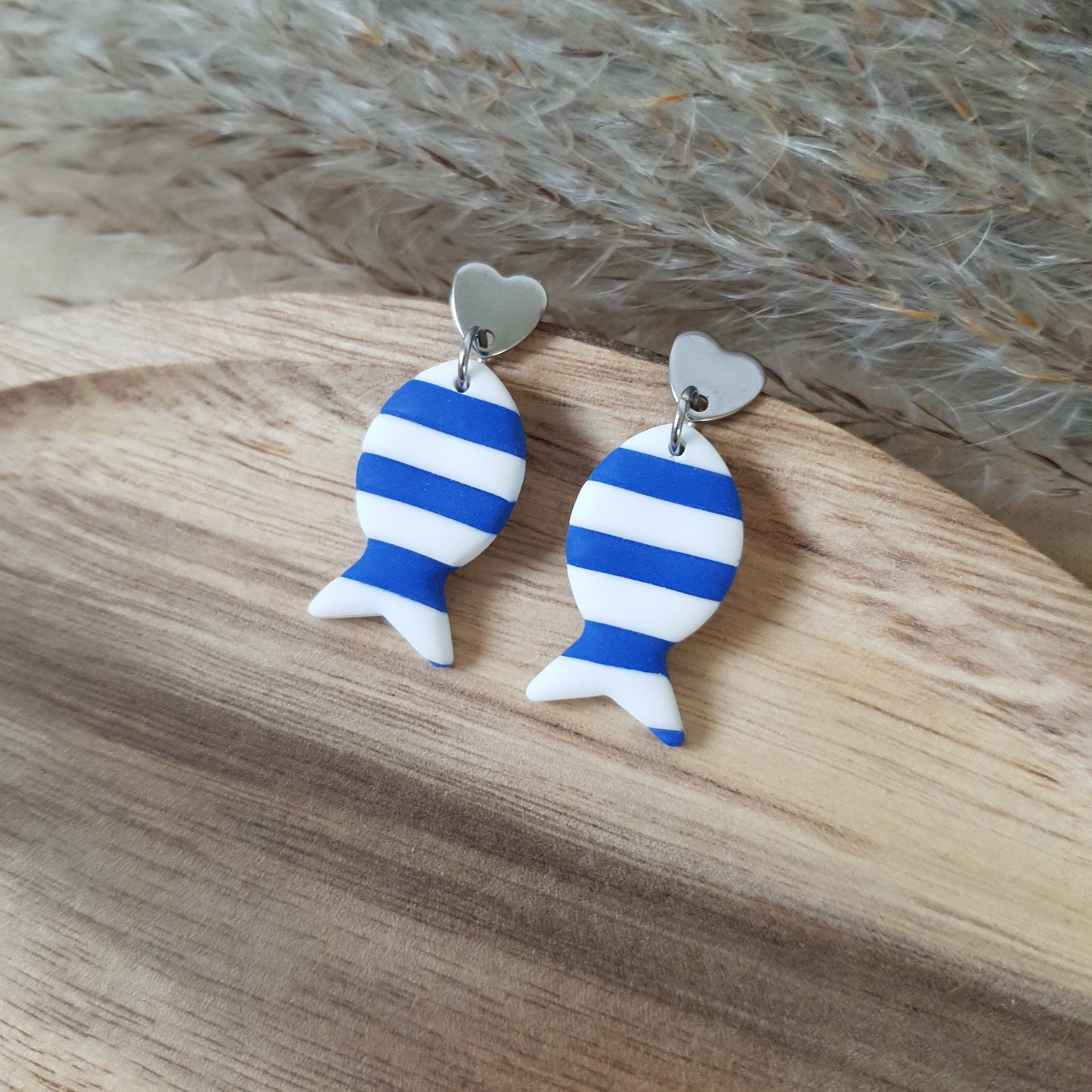 Striped fish dangle earrings