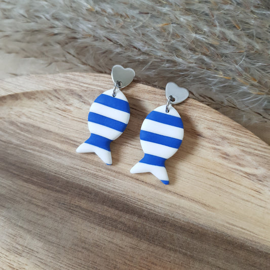 Striped fish dangle earrings