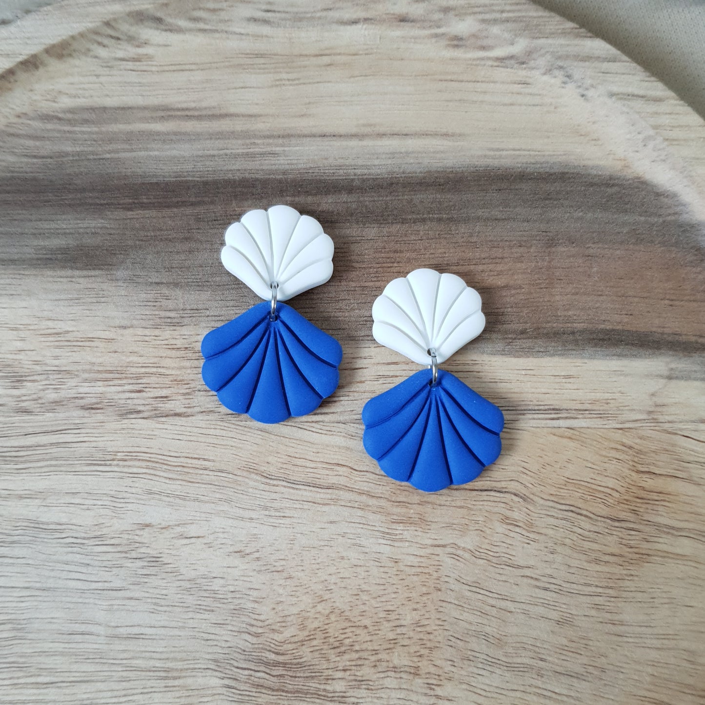 Blue and white shell earrings
