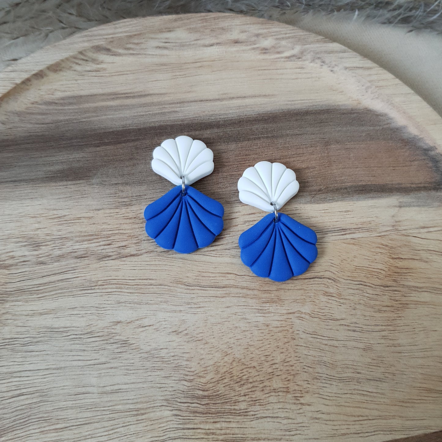 Blue and white shell earrings