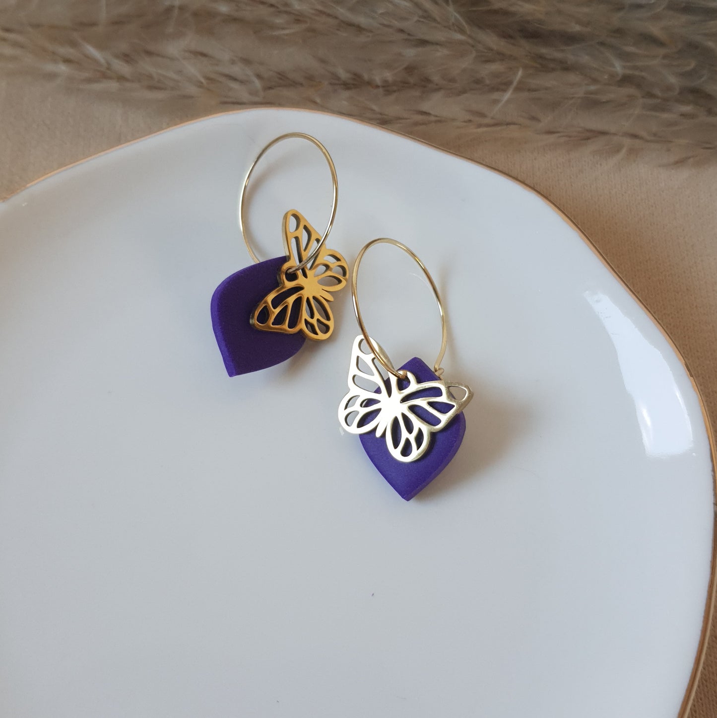 Purple butterfly hoops