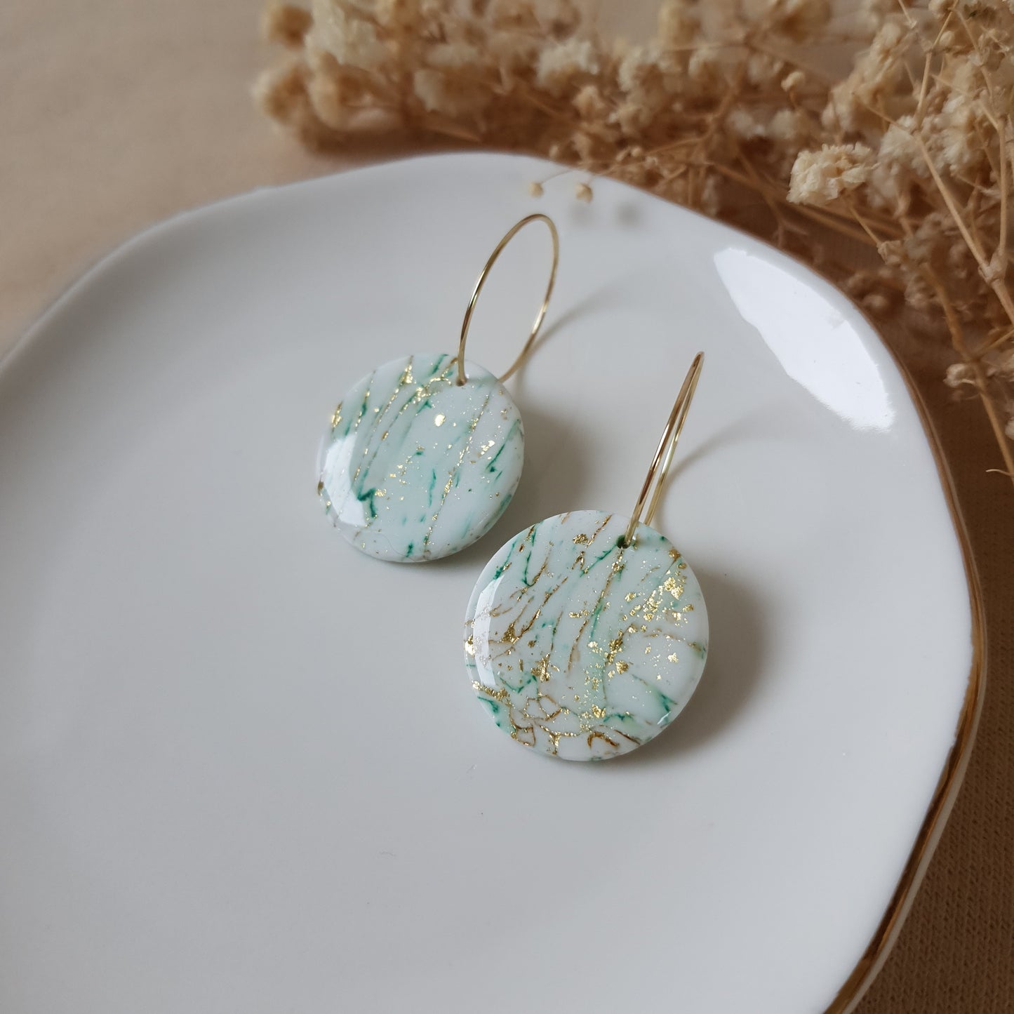 Crackled green and gold hoops