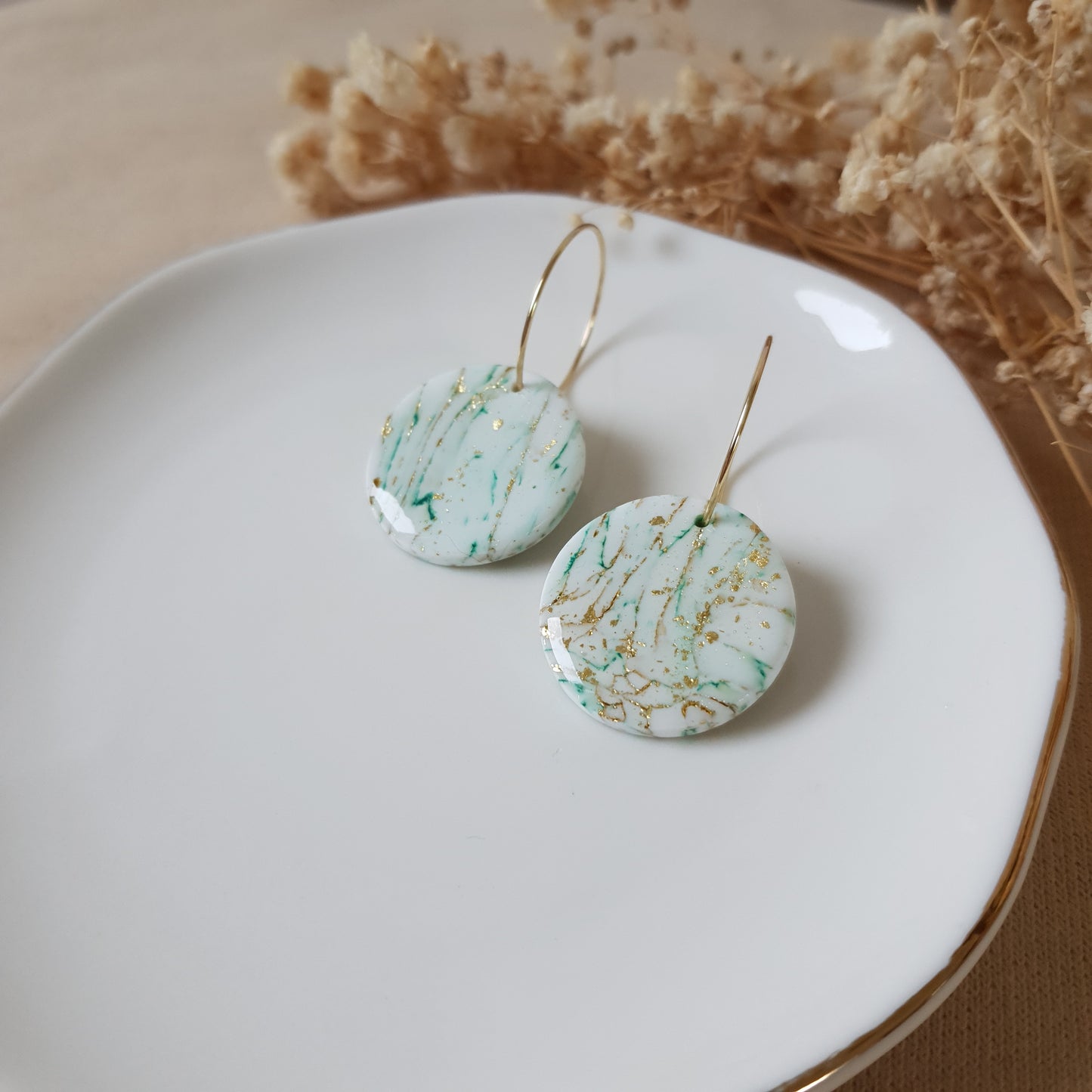 Crackled green and gold hoops