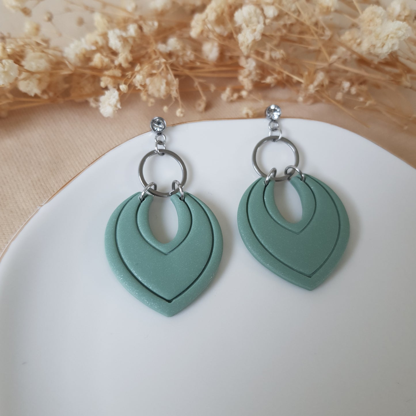 Sage and silver dangle earrings