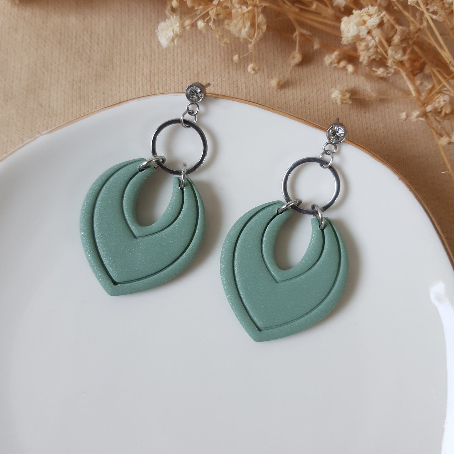 Sage and silver dangle earrings