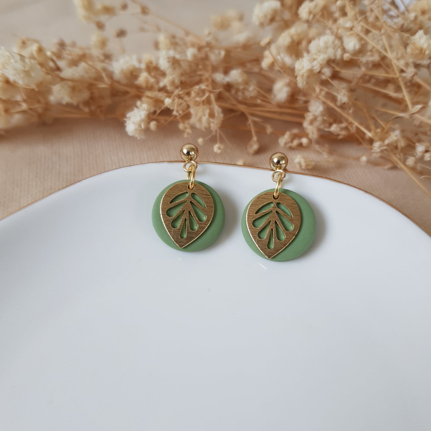 Small gold and green earrings
