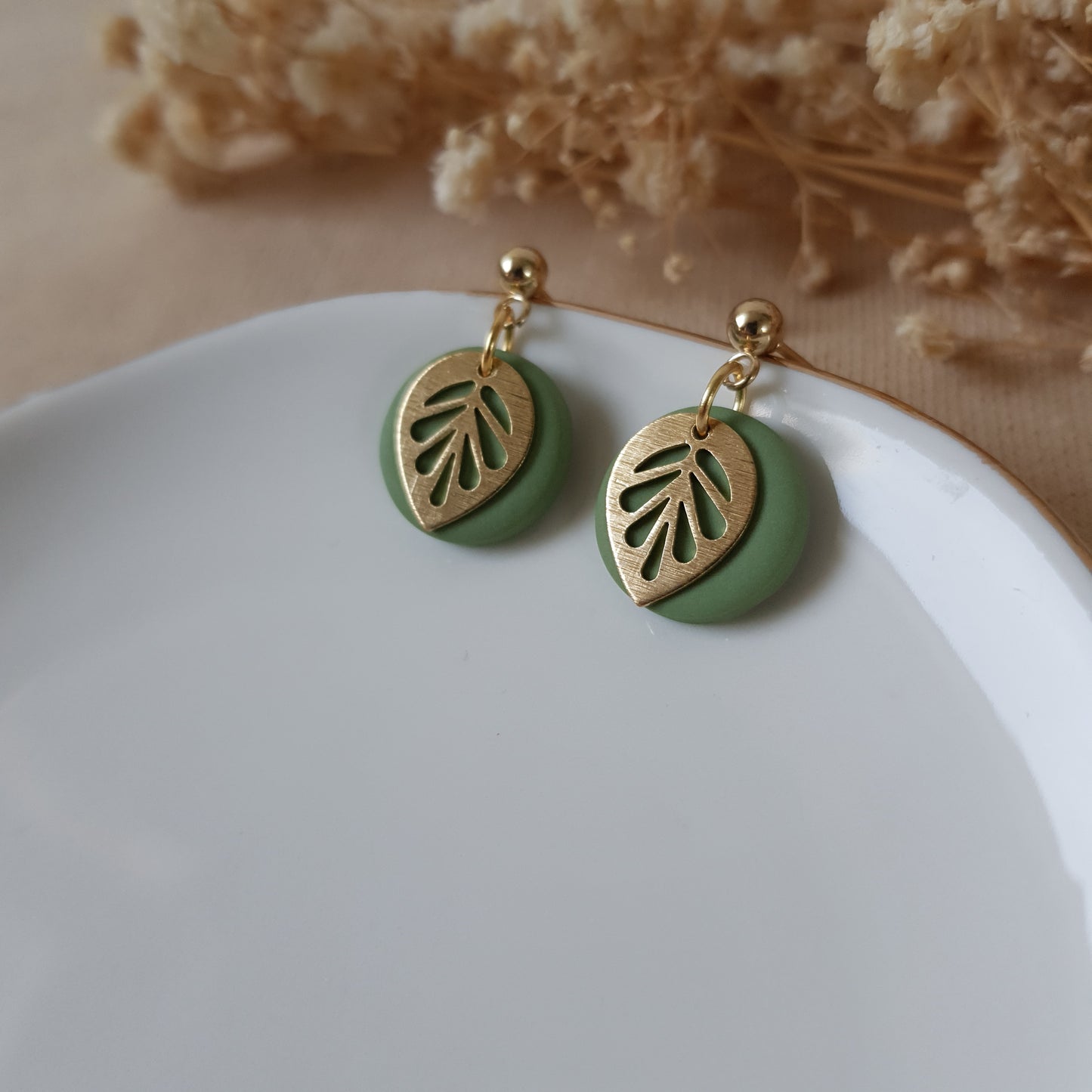 Small gold and green earrings