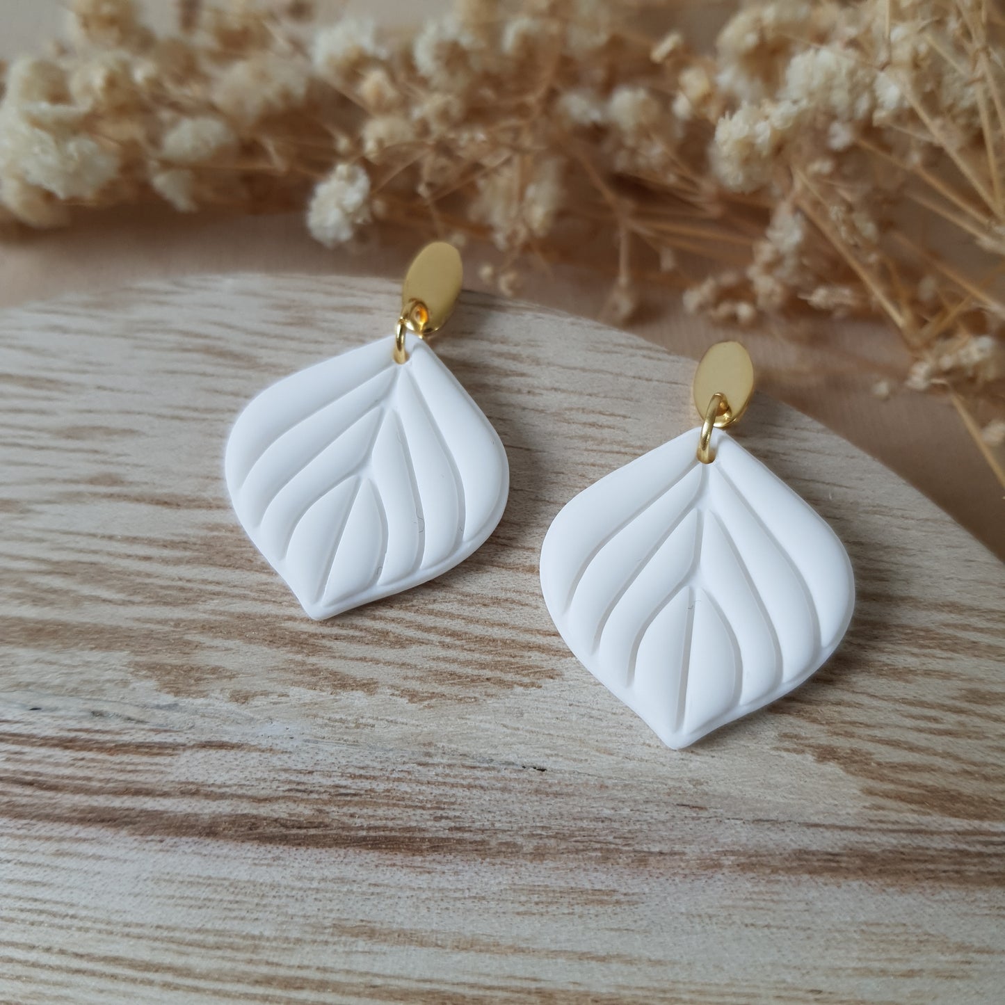 White dangle leaf earrings