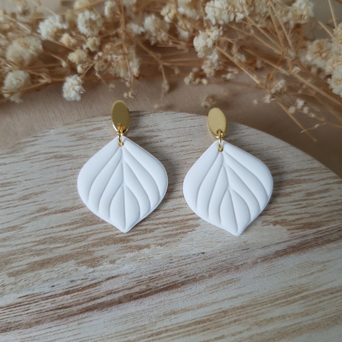 White dangle leaf earrings