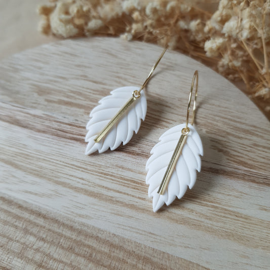 White apple leaf hoop earrings
