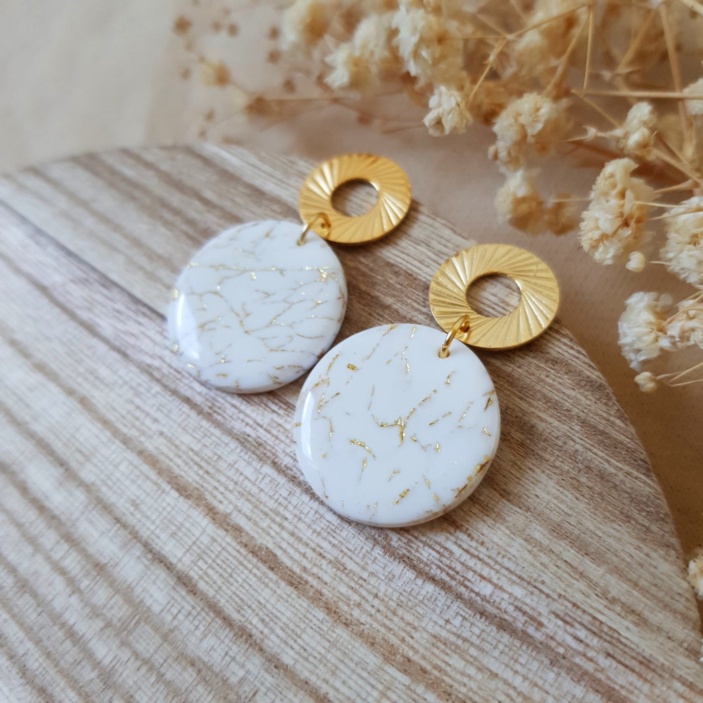 Cracked white stone earrings