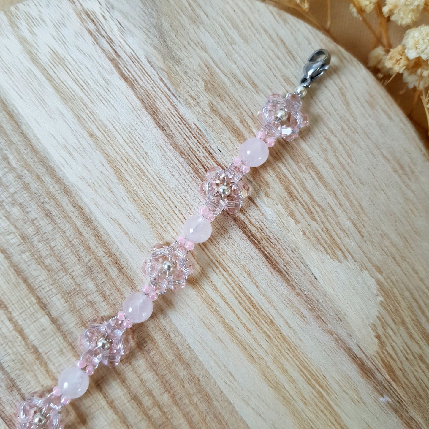 Rose quartz flower bracelet