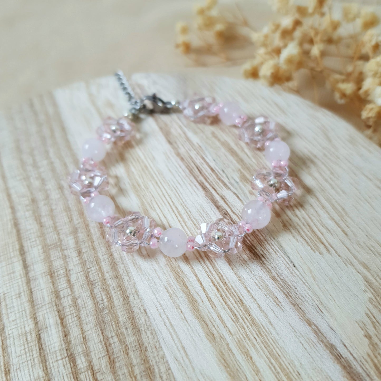 Rose quartz flower bracelet