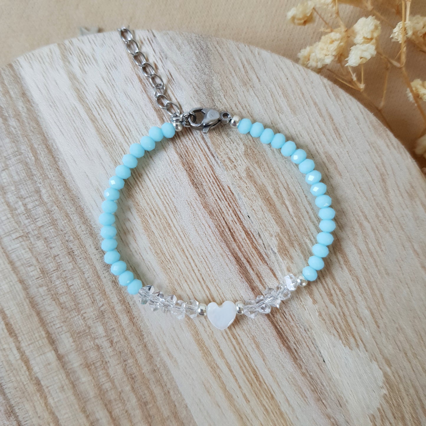 Pearl blue heart bracelet