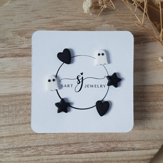 Ghost heart and star earrings