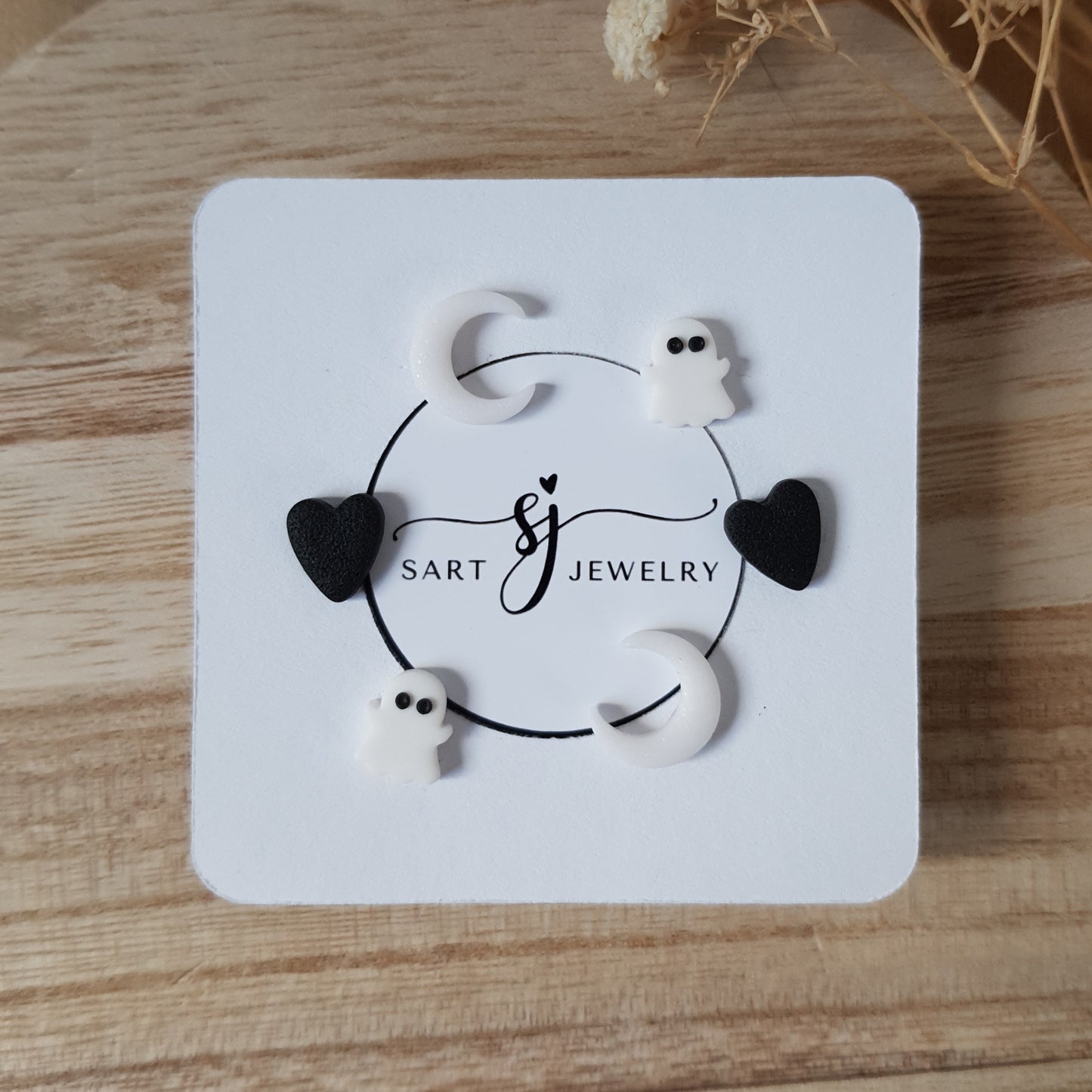 Moon ghost and heart earrings