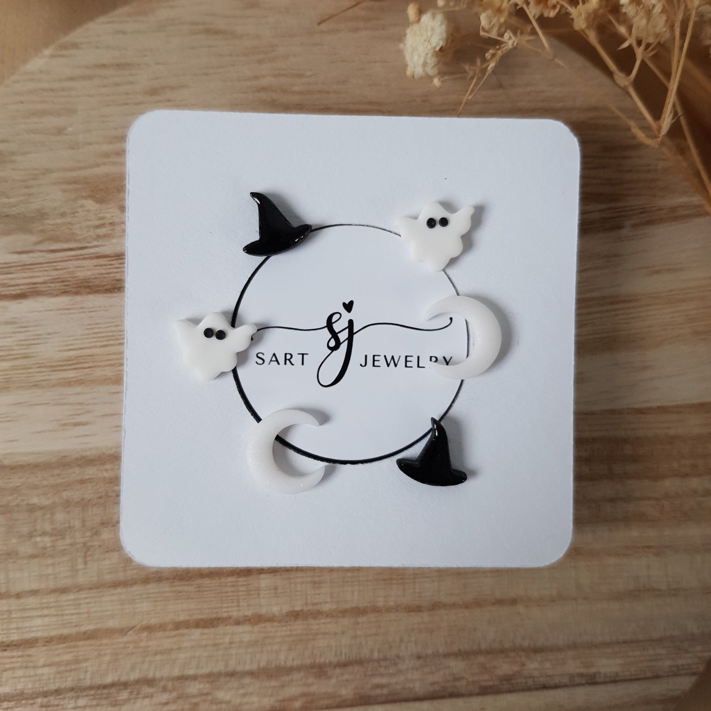 Spooky ghost moon and witch hat earrings