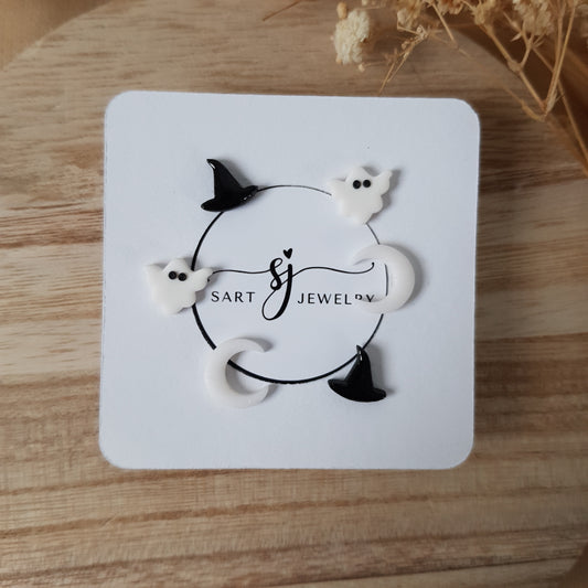 Spooky ghost moon and witch hat earrings