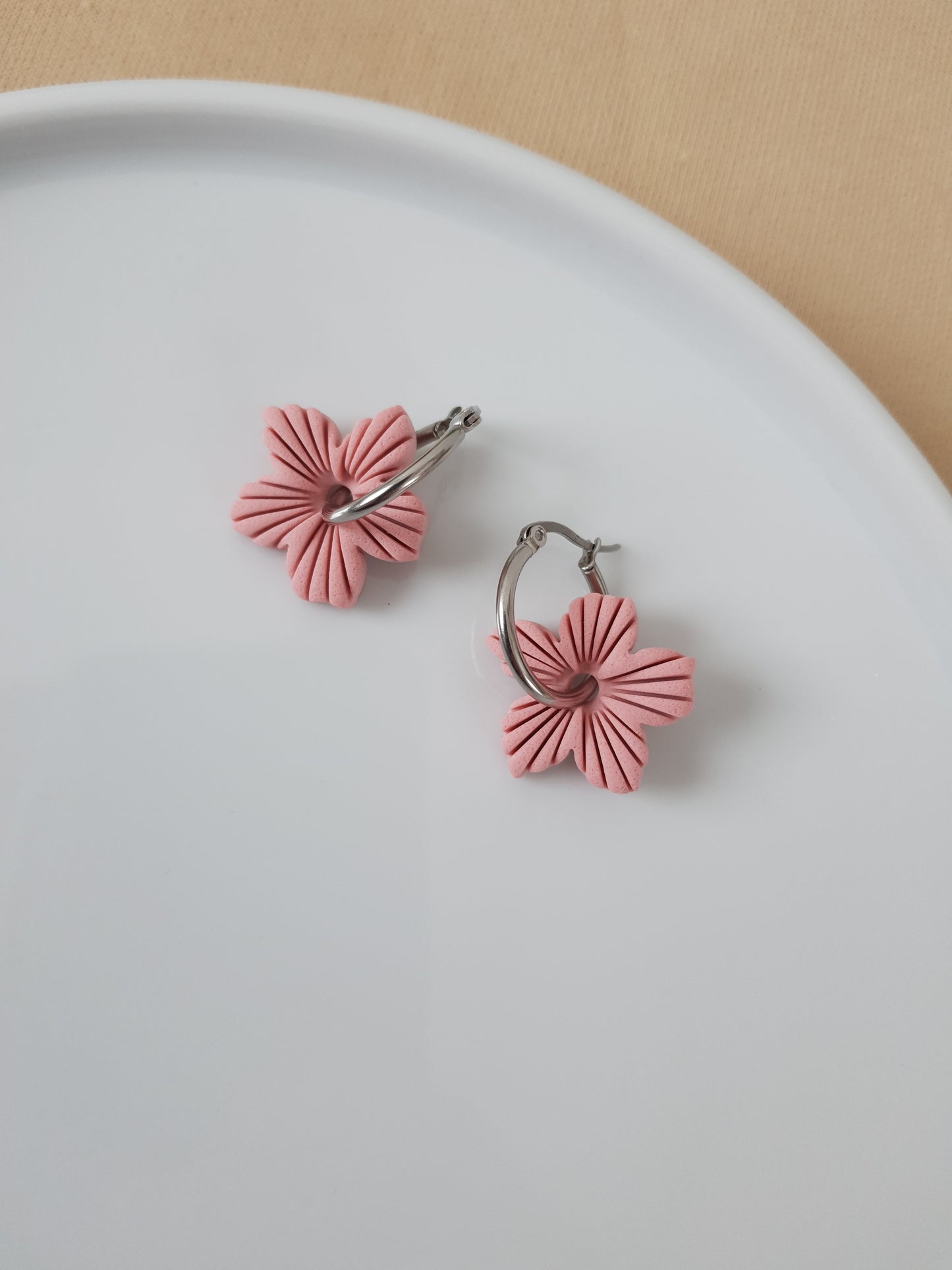 Pink flower charm earrings