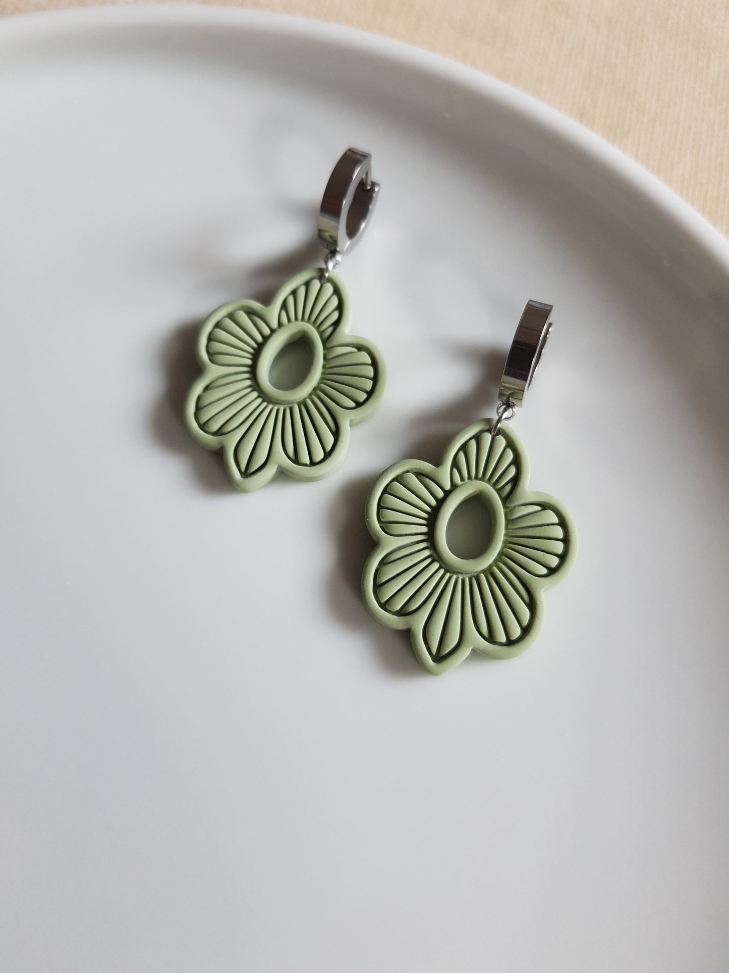 Green boho flower earrings