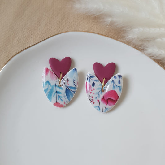 Floral heart dangle earrings