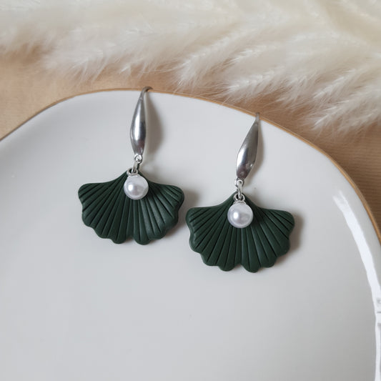 Dark green ginko earrings
