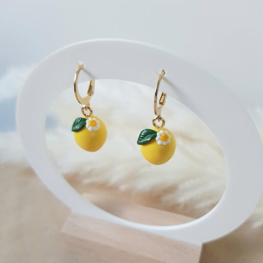Lemon flower hoop earrings