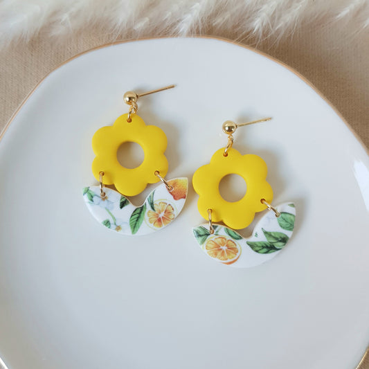 Yellow lemon flower earrings