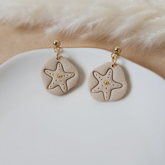 Imprinted sandy sea star earrings