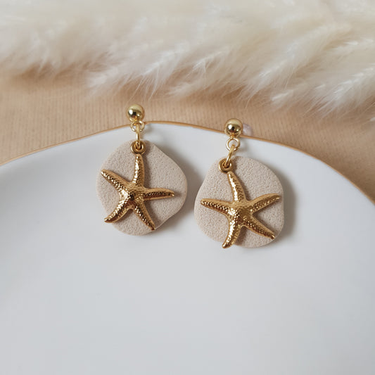 Gold stars on sand earrings
